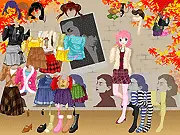 Screenshot of the Innocent in Pink dress up game, featuring a cute school girl surrounded by various pink clothing options.