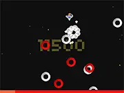 Screenshot from Vicious Explosive Circles of Doom showing a chaotic scene of multiple colored circles exploding in a chain reaction near a player's ship.
