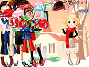 Screenshot of the New Trend for Winter dress up game showing a model wearing a stylish layered winter outfit, including a warm coat and fashionable boots.