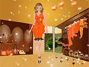Fashionable young woman wearing a lovely dress in vibrant warm colors like red and orange in the free online dress-up game Playing with Warm Colors