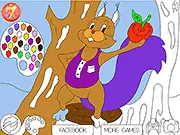 Autumn Squirrel free online coloring game for kids with a cute squirrel and apple