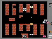 Screenshot of the Battle City Boss's Coming! online game showing a player's tank defending the eagle headquarters against an aggressive enemy tank invasion.