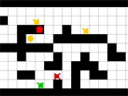 Pacmeda free online maze shooting game, character grabbing items and shooting a block-shaped enemy.