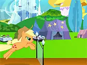 Equestria game screen showing cartoon ponies performing a jump in a fun, free online adventure game