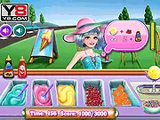 The Crazy Mommy Street Food Truck game screen showing three different food stations: a pizza oven, an ice cream counter, and a burger prep area, all ready for customer orders