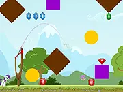 Gameplay screenshot of Spike Toss showing a spiked ball in mid-air flying toward several glowing colored gems