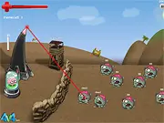 Brain Def Tower Defense Online game screen showing laser turrets firing at brain-like alien enemies, strategy game on PlayArcadeHub
