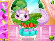Screenshot from Lovely Princess Cat Dress Up game showing an adorable cartoon princess cat wearing a small crown and an elegant, royal outfit.