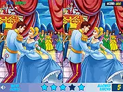 The title screen for Cinderella Differences game showing two side-by-side images of Cinderella in her ballgown, highlighting the visual puzzle task