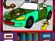 Kids Car Coloring free online game, a colorful sports car with paint being applied by a child