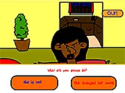 Screenshot from the Cheated! game showing two characters during a tense dialogue confrontation in a living room, play free online narrative game