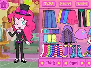 Screenshot of Pinkie Pie from My Little Pony Equestria Girls in a colorful custom outfit from the free online dress up game.