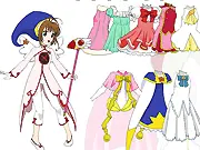 Cardcaptor Sakura Dress Up online game image, featuring Sakura Kinomoto in a cute magical girl outfit with the Clow Cards.
