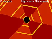 Hexagon Tribute game screenshot; a small arrow orbiting a central hexagon while avoiding a pattern of closing lines