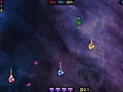 Crystal Chaos free online arcade game, alien Xyloxi creature collecting crystal cores in a nebula, Mithri Leeches chasing the player, play free on PlayArcadeHub