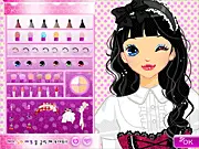 Screenshot of Lolita Princess Makeup 2 game with a girl wearing a pink dress and elaborate makeup