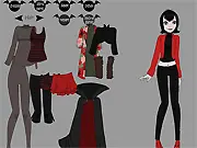 Mavis Dress Up online game screen showing the Hotel Transylvania character Mavis in a gothic black dress, ready to be styled
