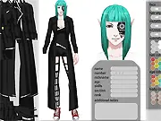 BT Dress Up Female Cyberpunk Edition free online game screen showing character customization with cybernetic arms and glowing eyes, PlayArcadeHub