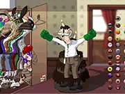 Old Man Dante Dress-Up free online game screenshot showing the character Dante trying on a new suit and hat