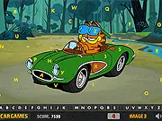 Garfield Car Hidden Letters game screenshot - find 26 hidden alphabets in a Garfield-themed car image