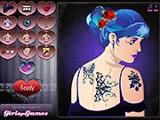 Miss Tattoo Dress Up free online game – customize a model's clothing, makeup, tattoos, and jewelry