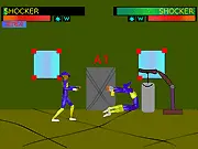 Two pixelated fighters engaging in a fierce single-round boss battle in the 2D retro game Round One Online.