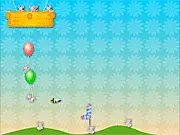 Flying Furries free online puzzle game screenshot with hot air balloon and cute characters