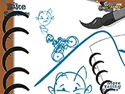 Gameplay screenshot of Bike Stretches showing a bicycle navigating a bumpy, hand-drawn sketch course with hills and jumps