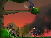 Indigenous hero character using rare powers to fight a mad scientist's army in the free online action RPG game Sync.