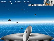 Screenshot of Space Chopper 3D online game showing a combat ship flying through space and shooting at incoming alien aircraft