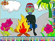 African Masks Coloring game screen showing a stylized African warrior mask ready to be colored, play free art game online