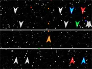 The Invaders game screen showing a spaceship shooting at aliens coming from two sides, play free retro arcade shooter