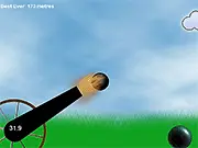 Crazy Cannon game screen showing a cannon launching a character for distance, play free launch game