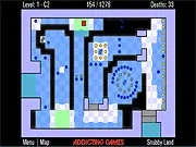 The World's Hardest Game 4 free online game screenshot with red square, yellow coins, and blue moving obstacles