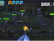 The commander defending a castle post against multiple waves of demons using a shotgun in the free online game Doomsday Defense.