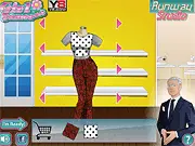 Runway Studio Challenge online game screenshot featuring a fashion doll model and clothing design studio