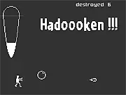 Screenshot of Hadoken one-button free online arcade game showing a character preparing to launch the powerful Hadoken energy blast