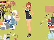 Mel Alone Dressup game screen, cute girl Mel trying on a short simple dress, play free fashion game online