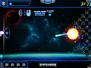 Captain Nyan's ship in Battle Arkade, shooting a projectile to destroy alien objects in a galaxy ping pong online game
