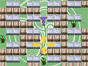 Screenshot of Ball Blast Battle Online game showing a character placing an exploding soccer ball next to a purple monster in a maze.