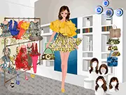 Flower Blouses for Summer free online dress-up game, featuring a lady trying on colorful floral print blouses and summer outfits.