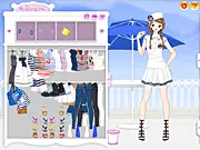 Play Sea-Striped Shirt free dress up game online, a model wearing a navy and white striped nautical shirt