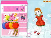 Screenshot of Favorite Fruit Dress Up free online fashion game showing a girl dressed in a fruit-themed outfit, like a watermelon or strawberry