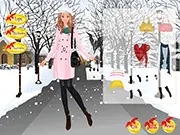 Sam Winter Walk Dressup online game screenshot showing a lady wearing a fashionable cold-weather outfit