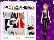 Runway Model Dressup free online game screenshot showing a female model wearing a stylish new outfit on a catwalk