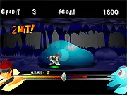 Eclipse Edge free online survival game screen showing a player character fighting a large, ominous goo blob enemy.