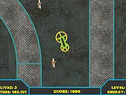 Steel Steering Wheel online game screenshot, a wheel driving over a high ramp to collect a star before the portal.
