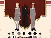 A customizable Quidditch uniform design screen, showing a set of house robes, helmet, and protective gear.