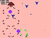Sky Turkeys Extreme game action shot showing the sky turkey bird fighter jet flying amidst explosions and combo score pop-ups