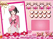 Screenshot of the Valentine's Day Dress Up online game showing a girl trying on a romantic red dress and styling her hair.